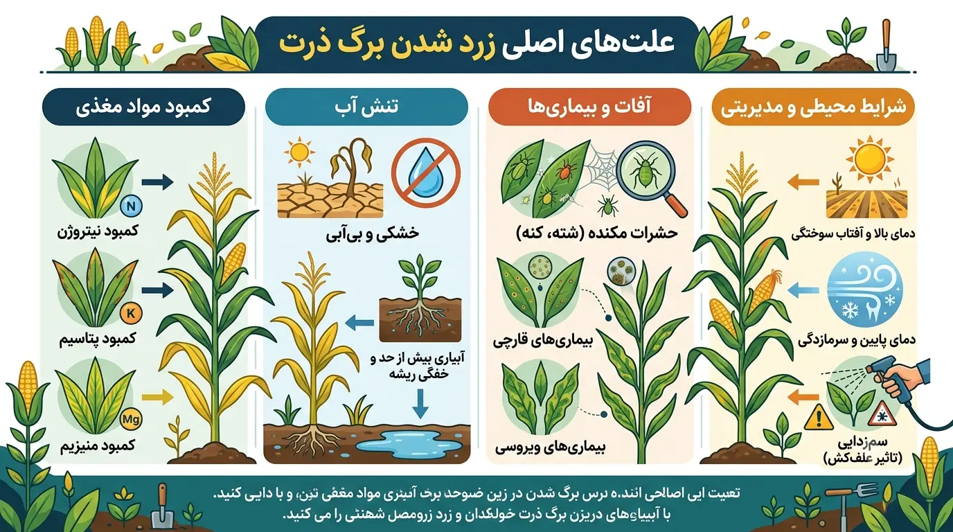 علت زرد شدن برگ ذرت